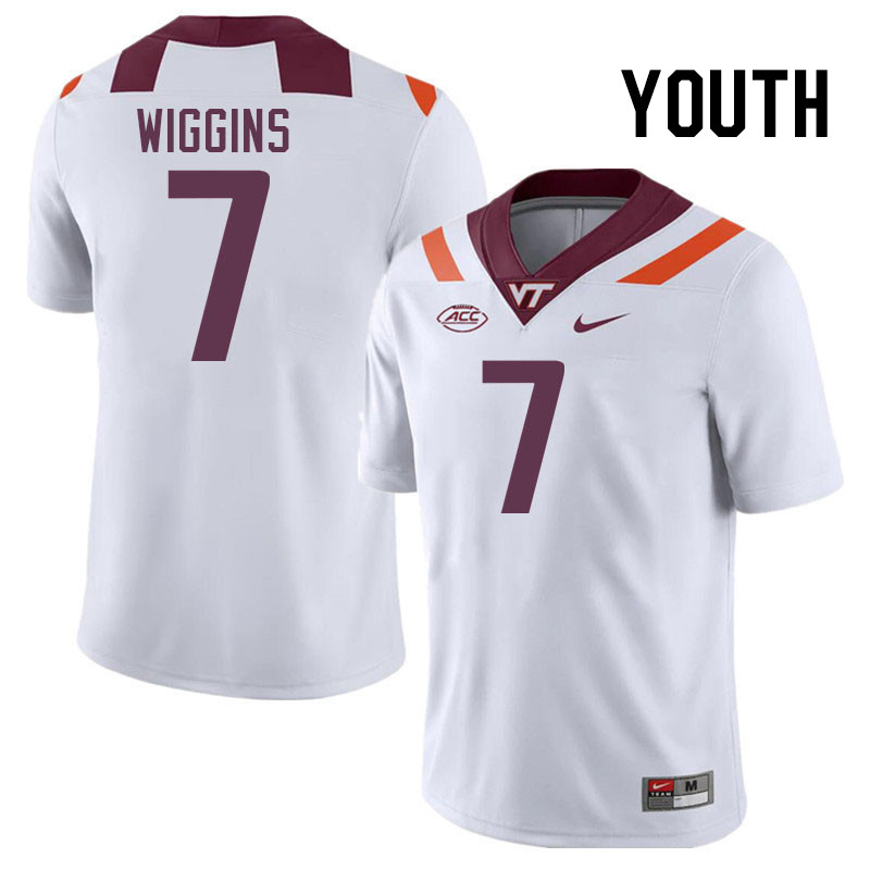 Youth #7 Chanz Wiggins Virginia Tech Hokies College Football Jerseys Stitched-White